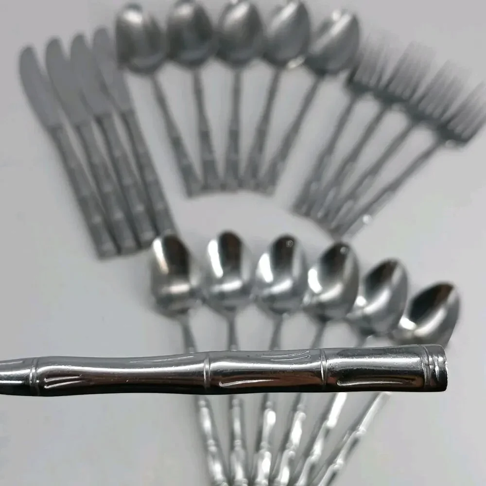 20X Set stainless flatware Bel-Pre Korea BAMBOO PATTERN Spoons Forks Knives